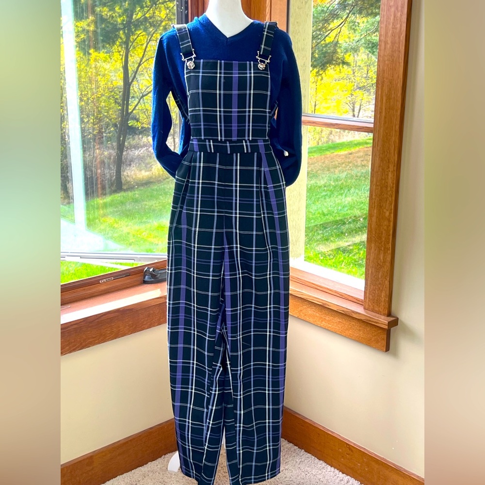 HTF Collectif London Overalls Black 🖤💜 Purple Plaid Overalls  Size Small